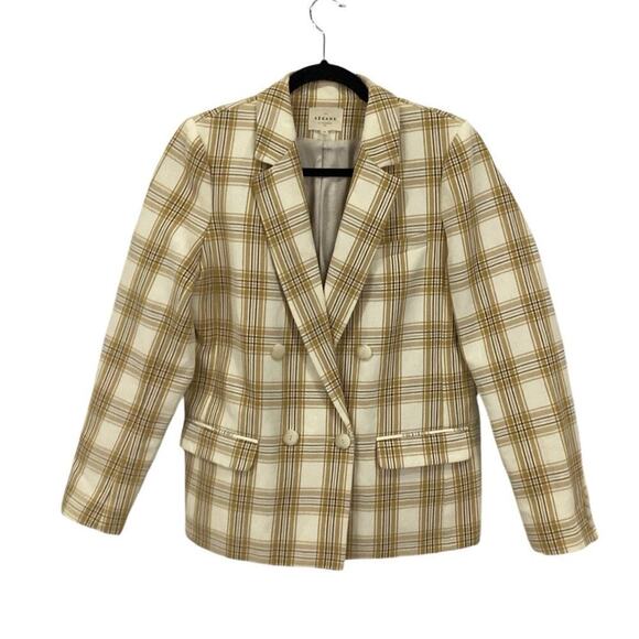 Sezane Christie Jacket Carreau Tile Plaid In Beige Ochre Bordeaux 38 US Size 6 - Picture 2 of 15